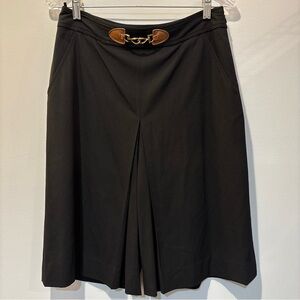 Luisa Spagnoli Women 42/10 Formal Long Bermuda Plated Wool Mix Black Gold Buckle